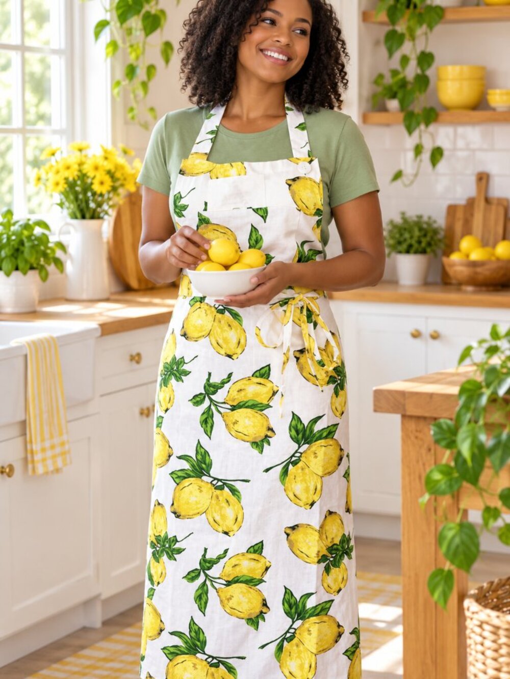 April Cornell Lemons Lemon Apron French Country 100% Cotton Yellow White
